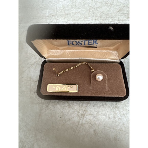 Foster Cultured Pearl Tie Pin Genuine Stone Pin Set Of Two In Box - Picture 6 of 6